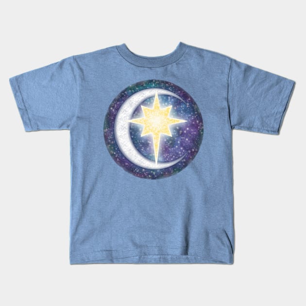 Star Moon Galaxy Kids T-Shirt by TheEmeraldOwl_byKaitlyn